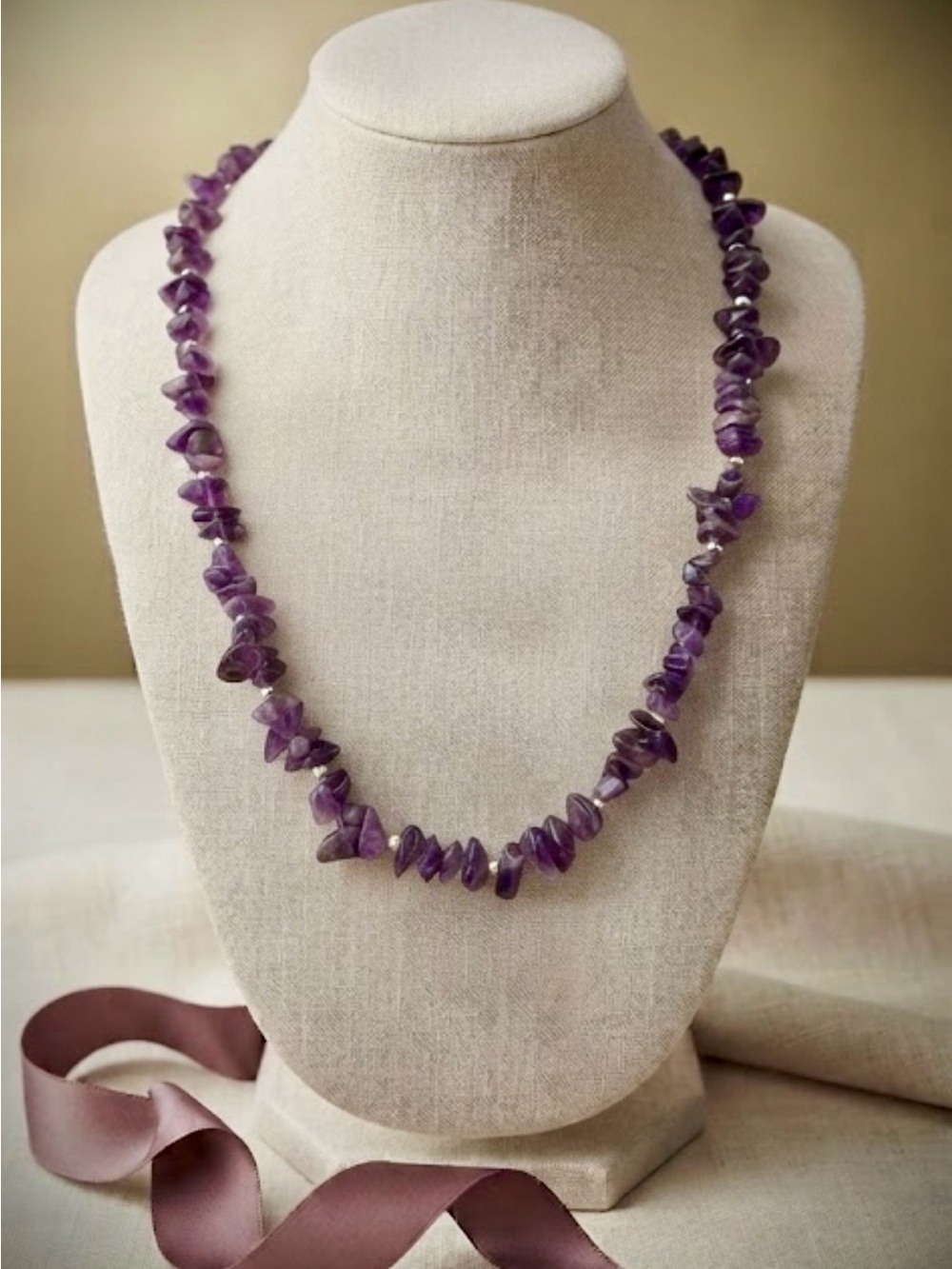 Vintage Amethyst Chip Beaded Necklace – Y2K Boho Layering Piece